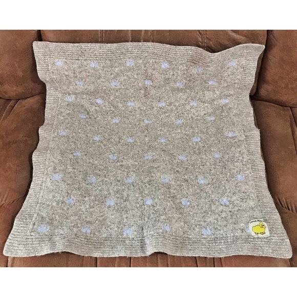 VTG Doña Manta Blue Gray Polka Dot Wool Baby Lap Blanket 25x25 Portugal - Picture 1 of 3